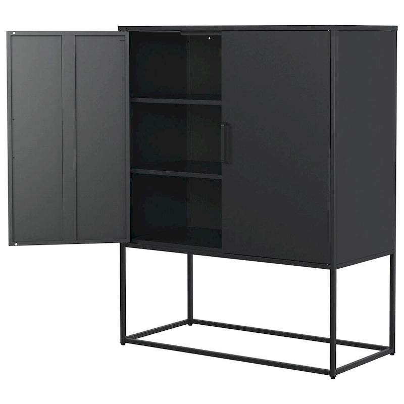 Robustes Buffet-Sideboard aus Metall, moderner Stahlschrank mit 2 Regalböden, freistehend