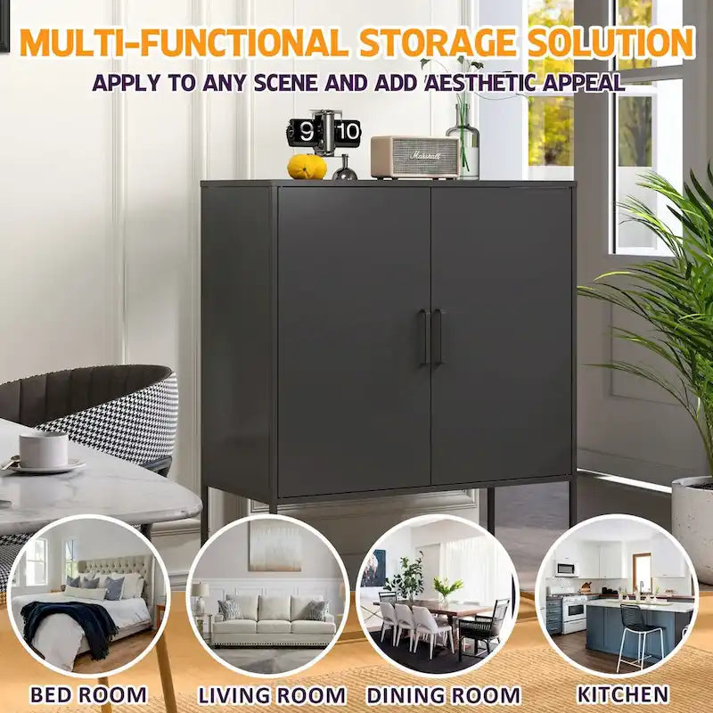 Robustes Buffet-Sideboard aus Metall, moderner Stahlschrank mit 2 Regalböden, freistehend
