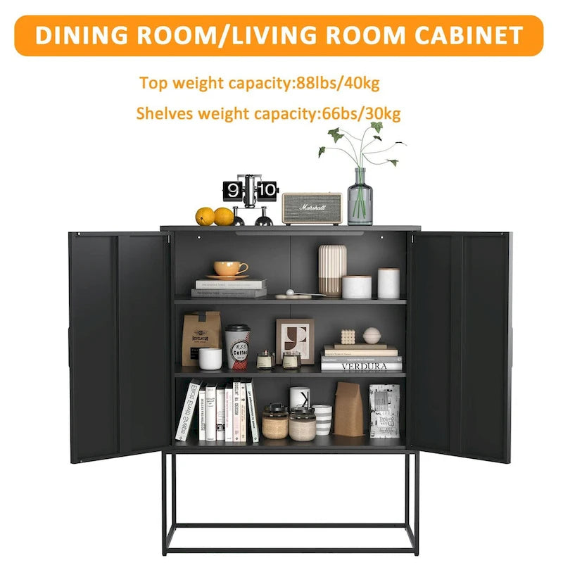 Robustes Buffet-Sideboard aus Metall, moderner Stahlschrank mit 2 Regalböden, freistehend