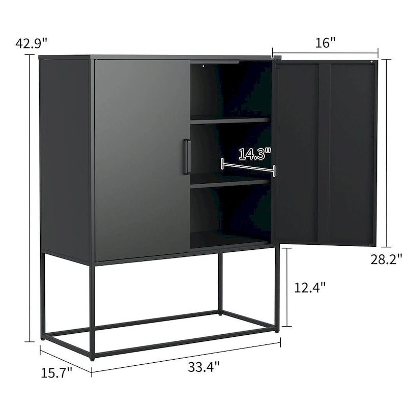 Robustes Buffet-Sideboard aus Metall, moderner Stahlschrank mit 2 Regalböden, freistehend