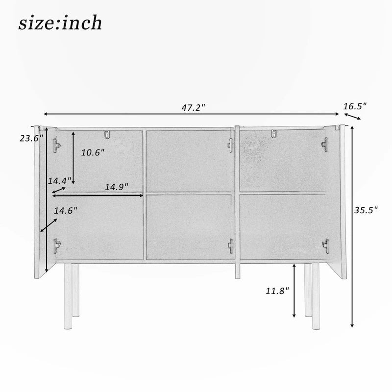 Credenza in stile lussuoso con gambe in metallo dorato
