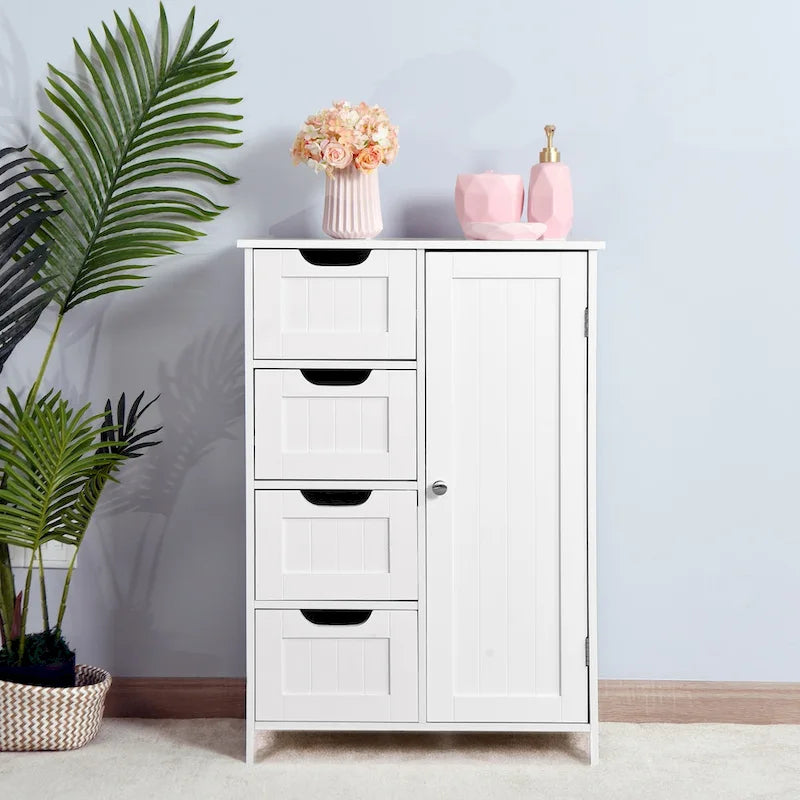 Weißer Badezimmerschrank, Unterschrank mit verstellbarer Ablage und Schubladen