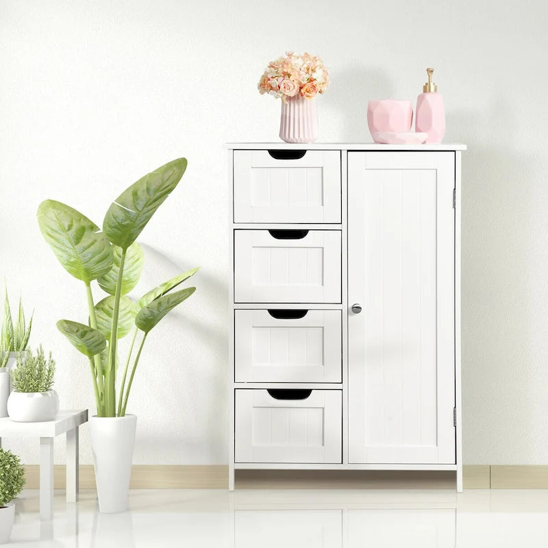 Weißer Badezimmerschrank, Unterschrank mit verstellbarer Ablage und Schubladen